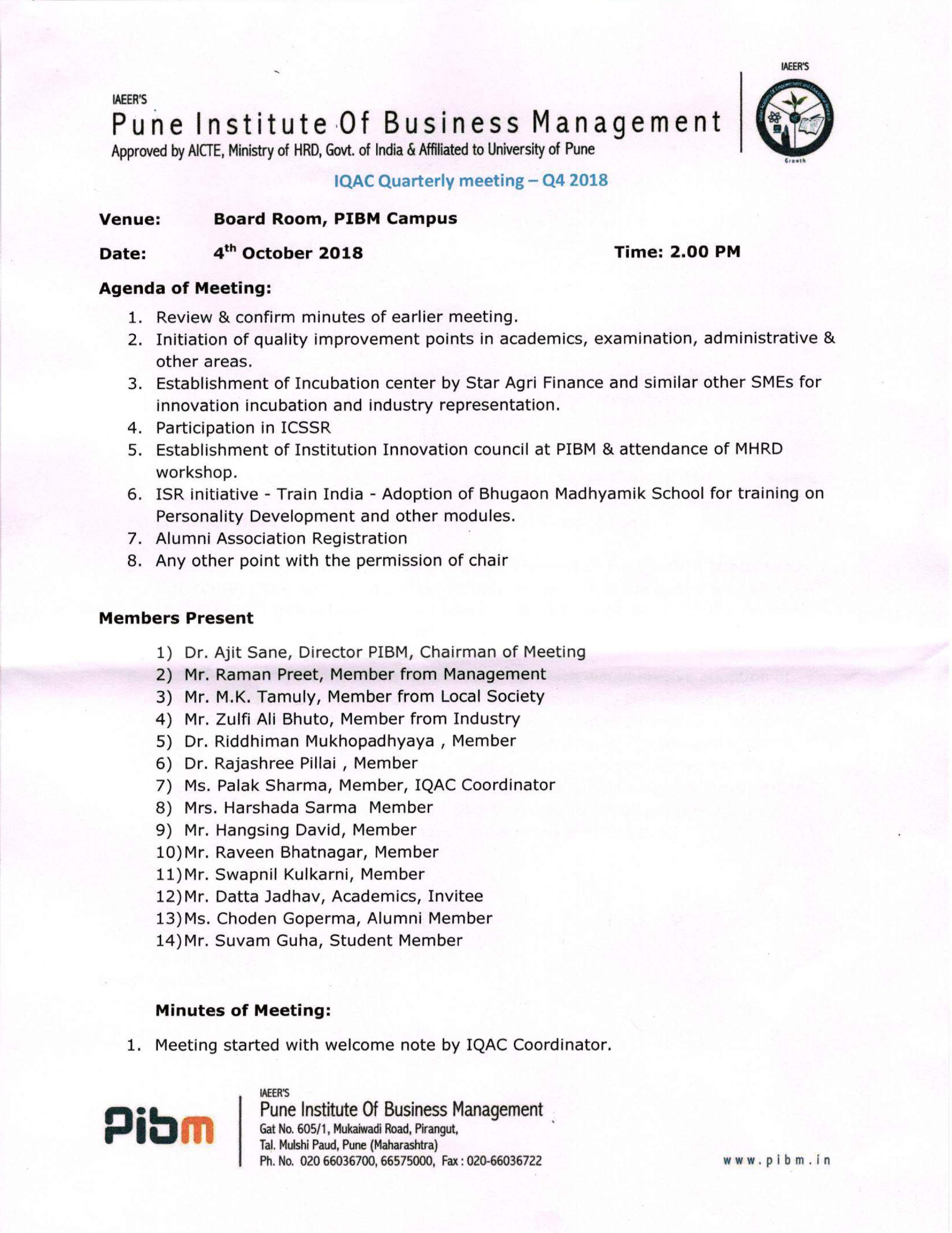 IQAC Meeting Q4 Oct 2018